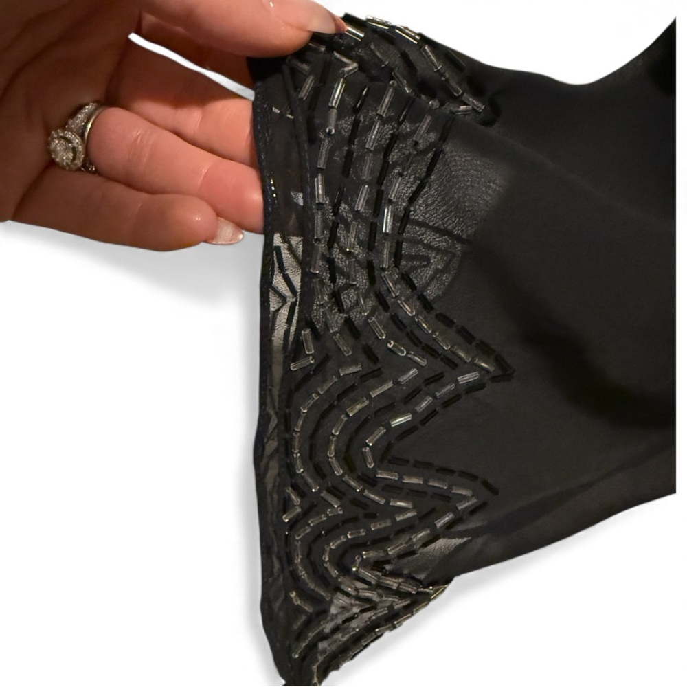 🔻Guimarães Vintage 90s Black Beaded Sheer Asymmetric Poncho Top – Size 46 (M/L) - Picture 4 of 5
